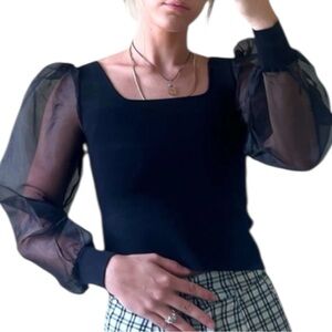 House of Harlow 1960 Puff-Sleeve Top Organza Balloon Sleeves Size M